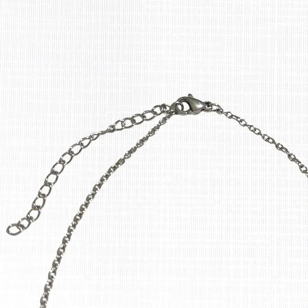 Moon Dangle Heart Pendant Necklace Love You More Stainless Steel Silver Tone 20